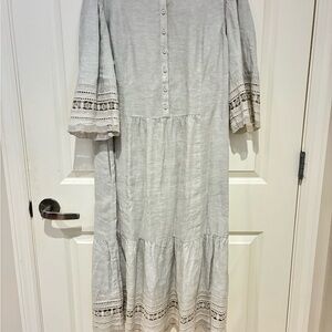 Wrap London Light Gray Lace-Trim Midi Dress